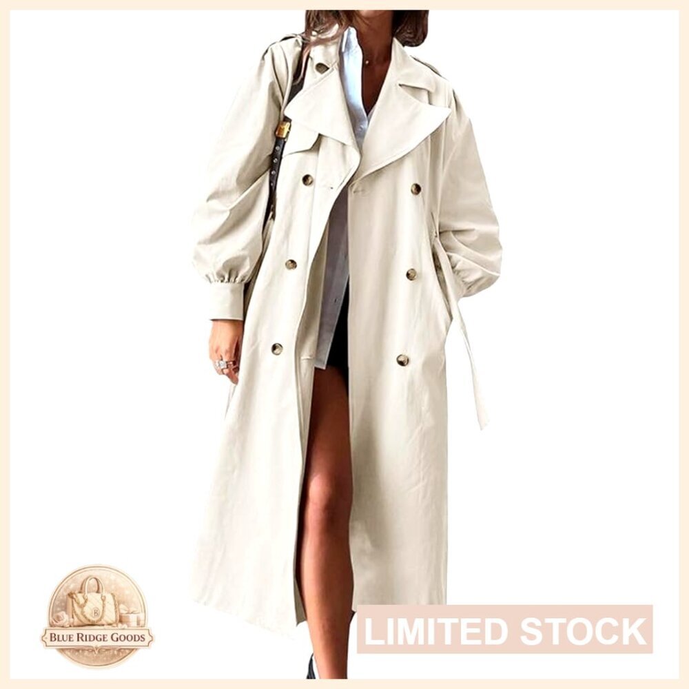 Oversized Trench Coat Classic Elegant Double Breasted Lapel Belted Outerwear